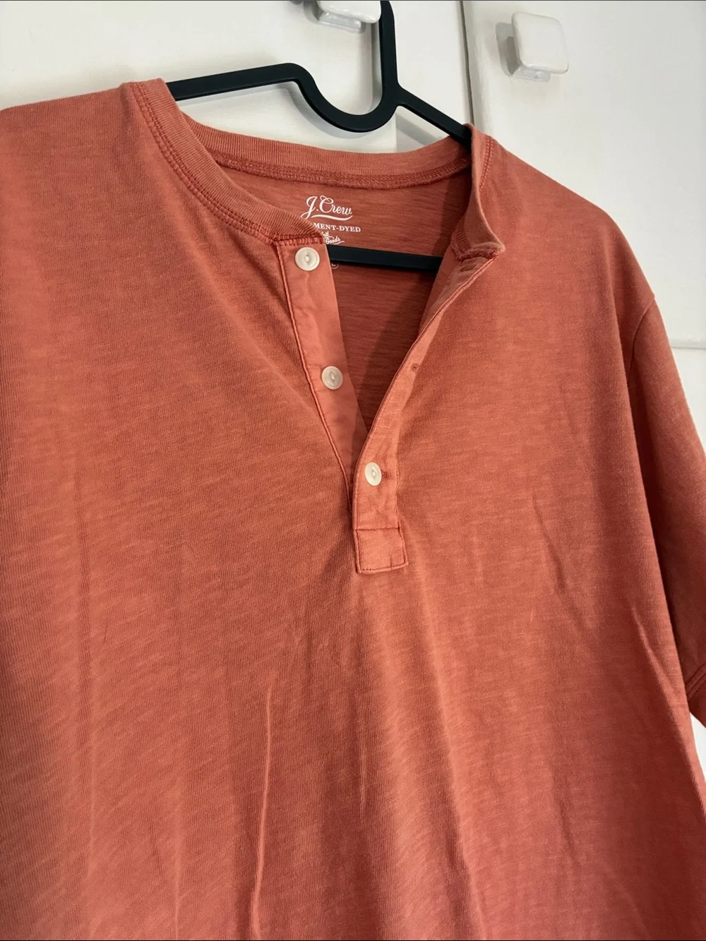 J. Crew Mens Coral Orange Short-Sleeve Button Up Lightweight Henley Shirt NWT
